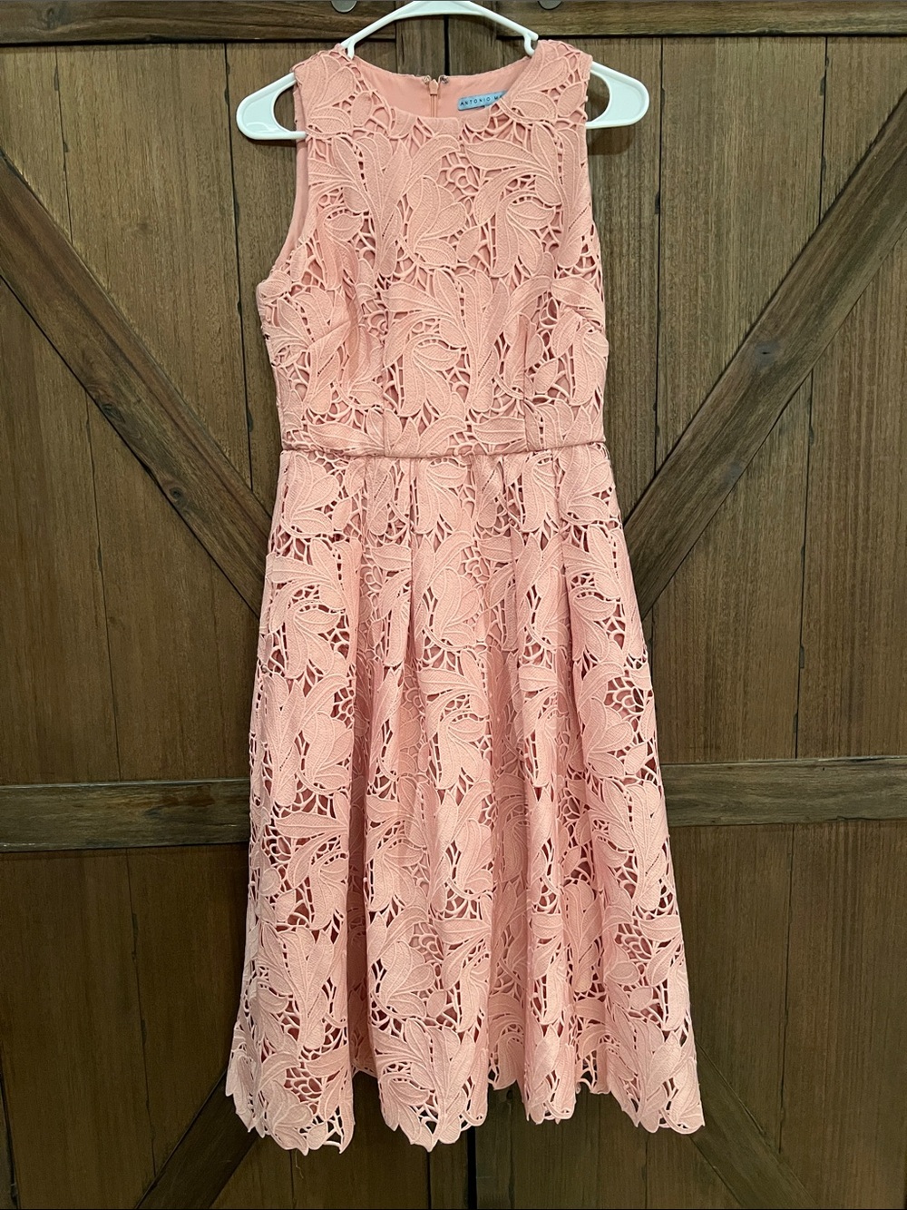 ANTONIO MELANI Blush Pink Lace Midi Dress